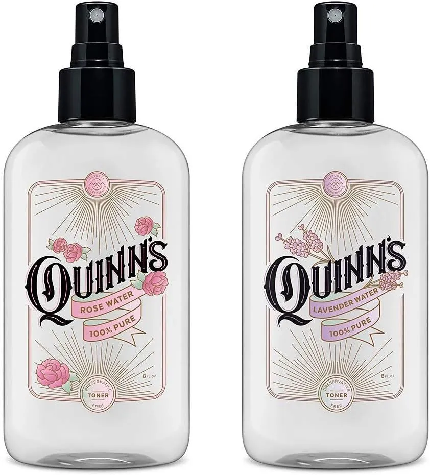Quinn’s Alcohol Free Facial Toner Mist with Pure Rosewater 8oz and Quinn’s Alcohol Free Lavender Water-Natural Pillow Spray and Facial Body Mist 8oz