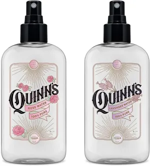 Quinn’s Alcohol Free Facial Toner Mist with Pure Rosewater 8oz and Quinn’s Alcohol Free Lavender Water-Natural Pillow Spray and Facial Body Mist 8oz