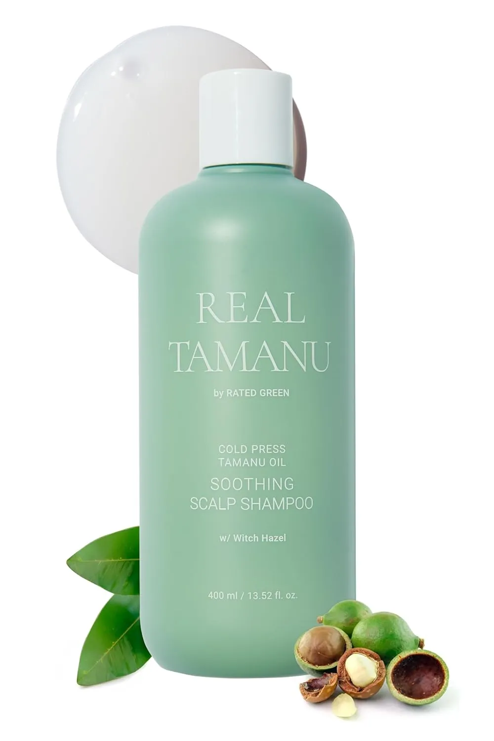 RATED GREEN REAL TAMANU Soothing Shampoo | Scalp Relief & Nourishing for Troubled, Itchy & Dry Scalp | Organic Cold Pressed Tamanu Oil Shampoo (13.52 Fl Oz)