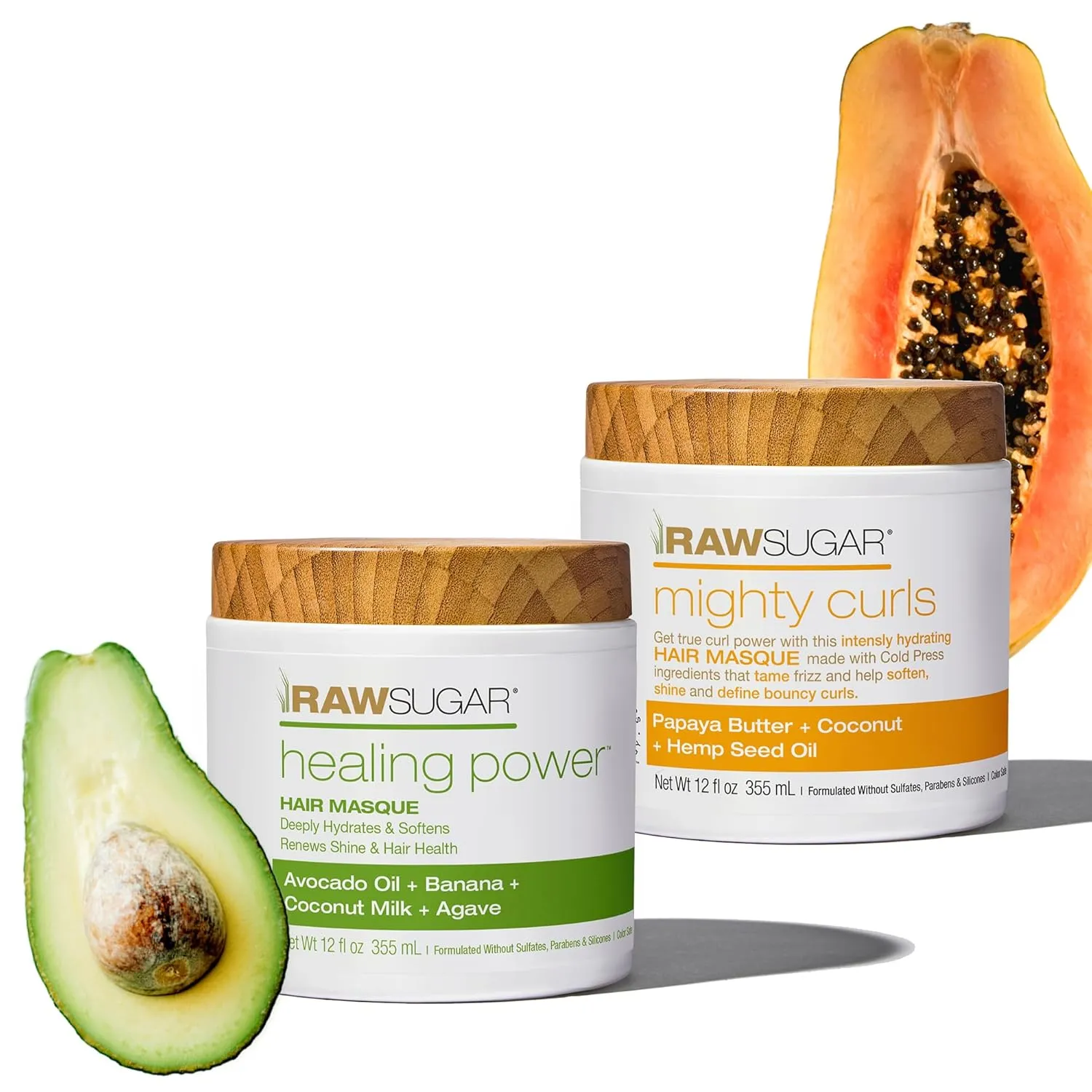 Raw Sugar Hair Mask, Healing Power Masque Duo, 12 Fl Oz (2 Products) Avocado Oil   Banana   Coconut Oil   Agave, Nourishes, Revives & Smooths Dry, Damaged Hair, A Restorative Haircare Bundle