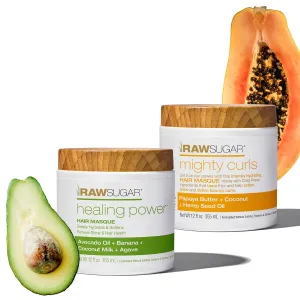 Raw Sugar Hair Mask, Healing Power Masque Duo, 12 Fl Oz (2 Products) Avocado Oil   Banana   Coconut Oil   Agave, Nourishes, Revives & Smooths Dry, Damaged Hair, A Restorative Haircare Bundle