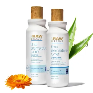 Raw Sugar Shampoo and Conditioner Set, The Sensitive One Hair Care Duo, 18 Fl Oz Each, Gently Cleanses, Soothes & Hydrates with Calendula & Aloe, No Fragrance, Sulfates & Parabens, Vegan