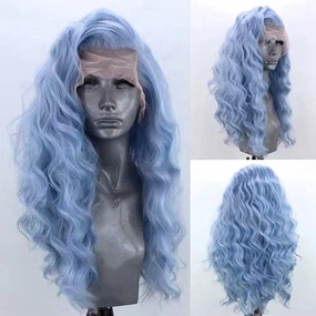 RDY Light Blue Lace Front Synthetic Wig for Women 24inches Loose Body Wave Lace Frontal Long Wavy Heat Fiber Hair Half Hand Tied Wig Cosplay Daily Use Hair