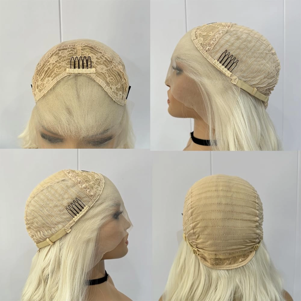 RDY Light Blue Lace Front Synthetic Wig for Women 24inches Loose Body Wave Lace Frontal Long Wavy Heat Fiber Hair Half Hand Tied Wig Cosplay Daily Use Hair
