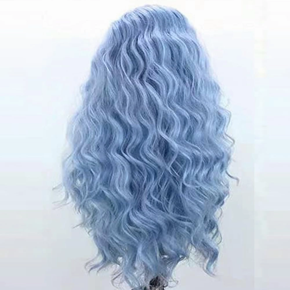 RDY Light Blue Lace Front Synthetic Wig for Women 24inches Loose Body Wave Lace Frontal Long Wavy Heat Fiber Hair Half Hand Tied Wig Cosplay Daily Use Hair
