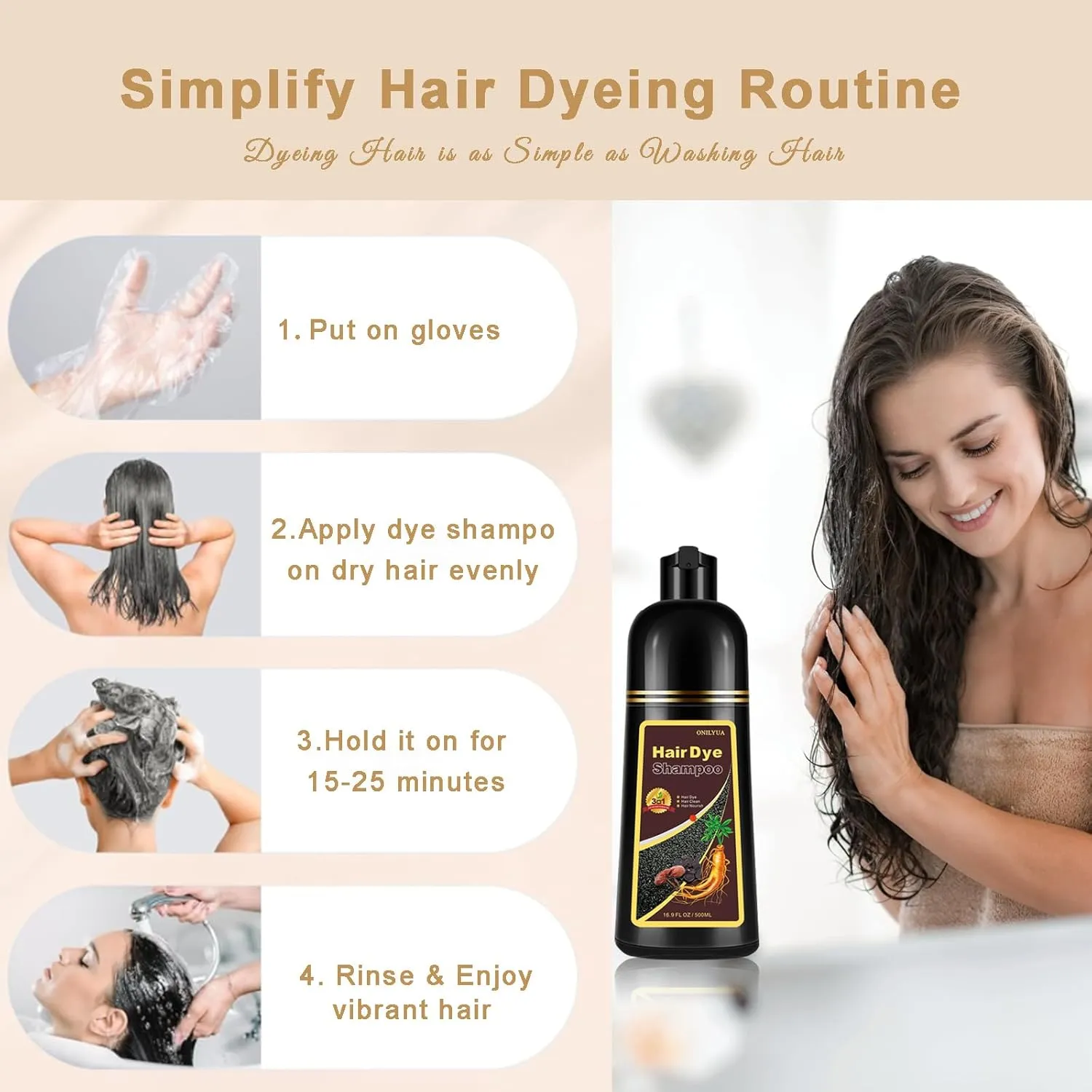 Red Hair Dye Shampoo 3 in 1, Hair Color Shampoo for Women Men, Long Lasting Red Hair Dye, Champu Para Pintar el Cabello, Works in Minutes, Easy to Use, 16.90 Fl Oz