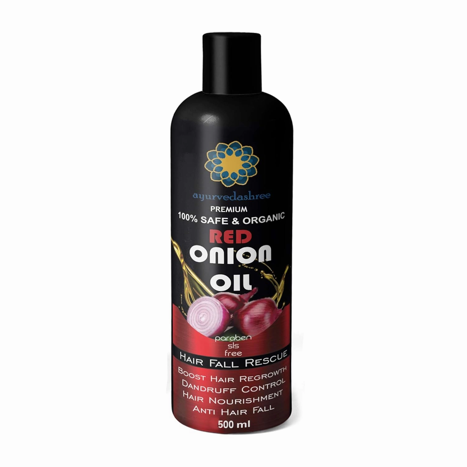 Red Onion Hair Oil - 500 Ml with Black Seed, Argan, Sandalwood & Rose Oils