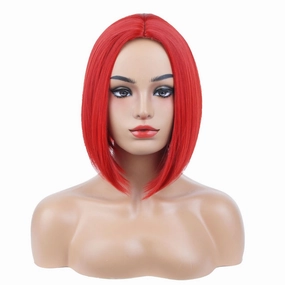 Red Short Wig Straight Bob Hair Wigs for Women Girls Synthetic Heat Resistant Halloween Costume Party Wig with Wig Cap