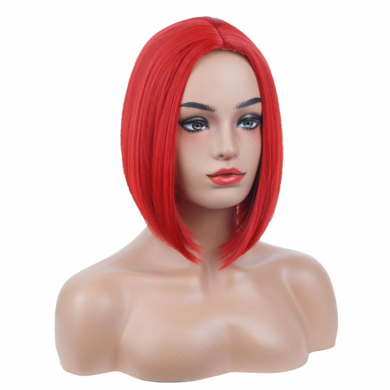 Red Short Wig Straight Bob Hair Wigs for Women Girls Synthetic Heat Resistant Halloween Costume Party Wig with Wig Cap