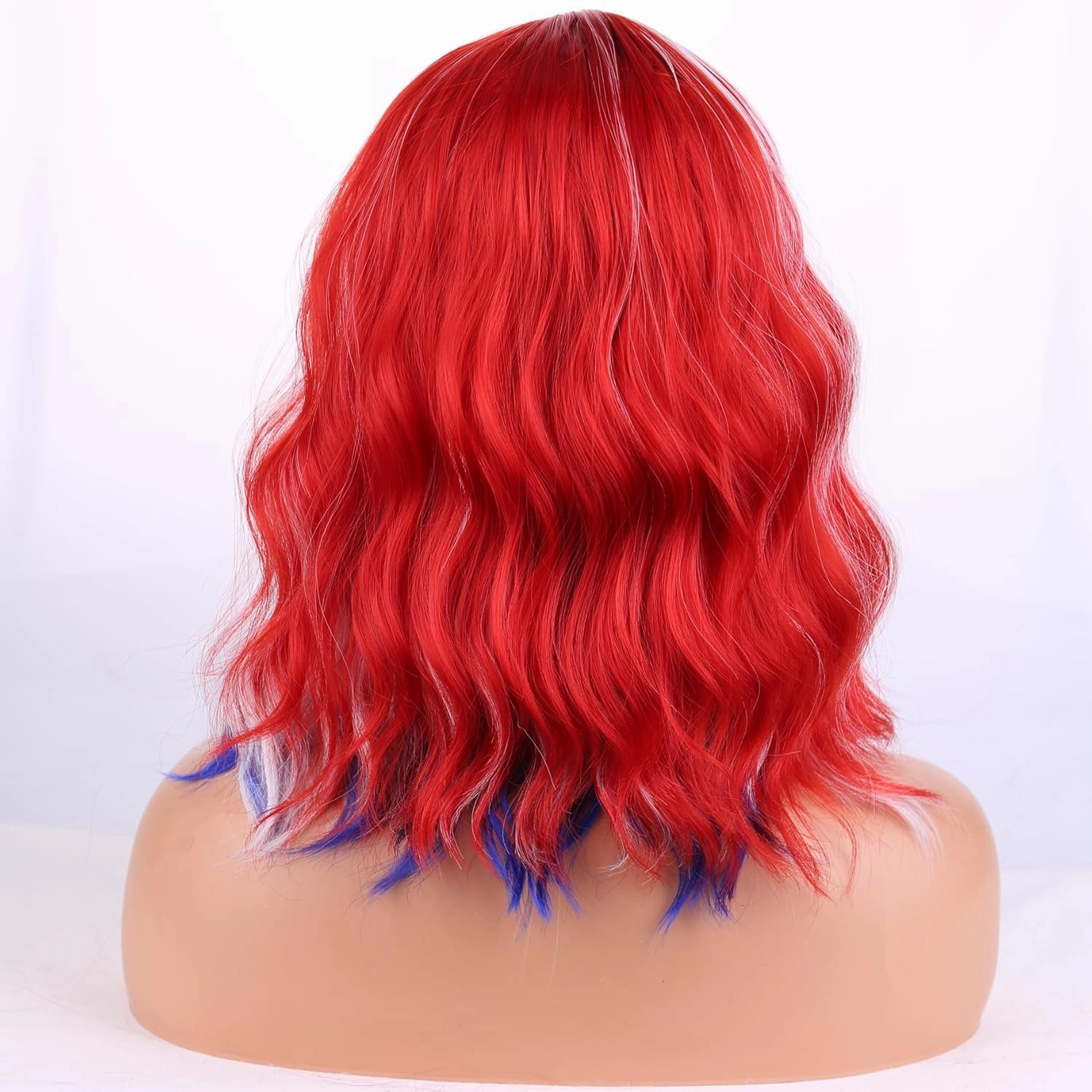 Red White Blue Wigs for Women Girls American Flag Wig 4th of July wigs Short Curly Wavy Wigs With Bangs Fourth of July Party Wig（Fourth of July Party Wigs）