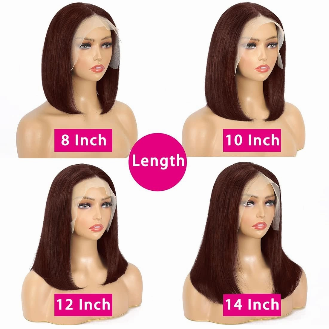 Reddish Brown Short Bob Wig Human Hair Glueless Wigs Human Hair Pre Plucked 10inch Reddish Brown Lace Front Wigs Human Hair Straight Lace Front Bob Wig 13x4 Lace Frontal Wig Human Hair 180% Density