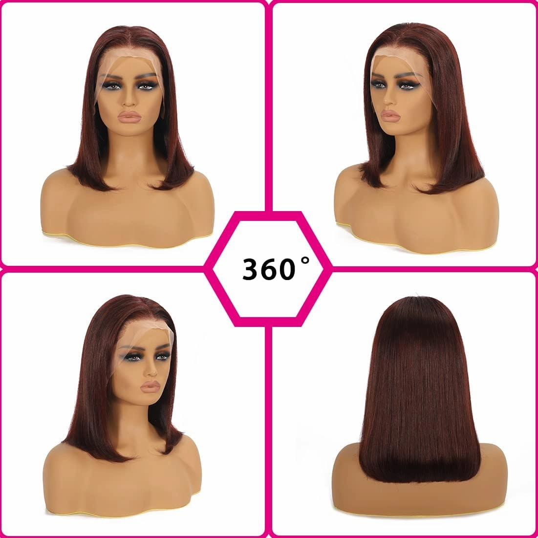 Reddish Brown Short Bob Wig Human Hair Glueless Wigs Human Hair Pre Plucked 10inch Reddish Brown Lace Front Wigs Human Hair Straight Lace Front Bob Wig 13x4 Lace Frontal Wig Human Hair 180% Density