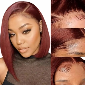 Reddish Brown Short Bob Wig Human Hair Glueless Wigs Human Hair Pre Plucked 10inch Reddish Brown Lace Front Wigs Human Hair Straight Lace Front Bob Wig 13x4 Lace Frontal Wig Human Hair 180% Density