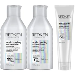 Redken Acidic Bonding Concentrate Shampoo, Conditioner & Treatment Set For Damaged and All Hair Types - Repair and Strengthen Weak Hair Bonds With Citric Acid