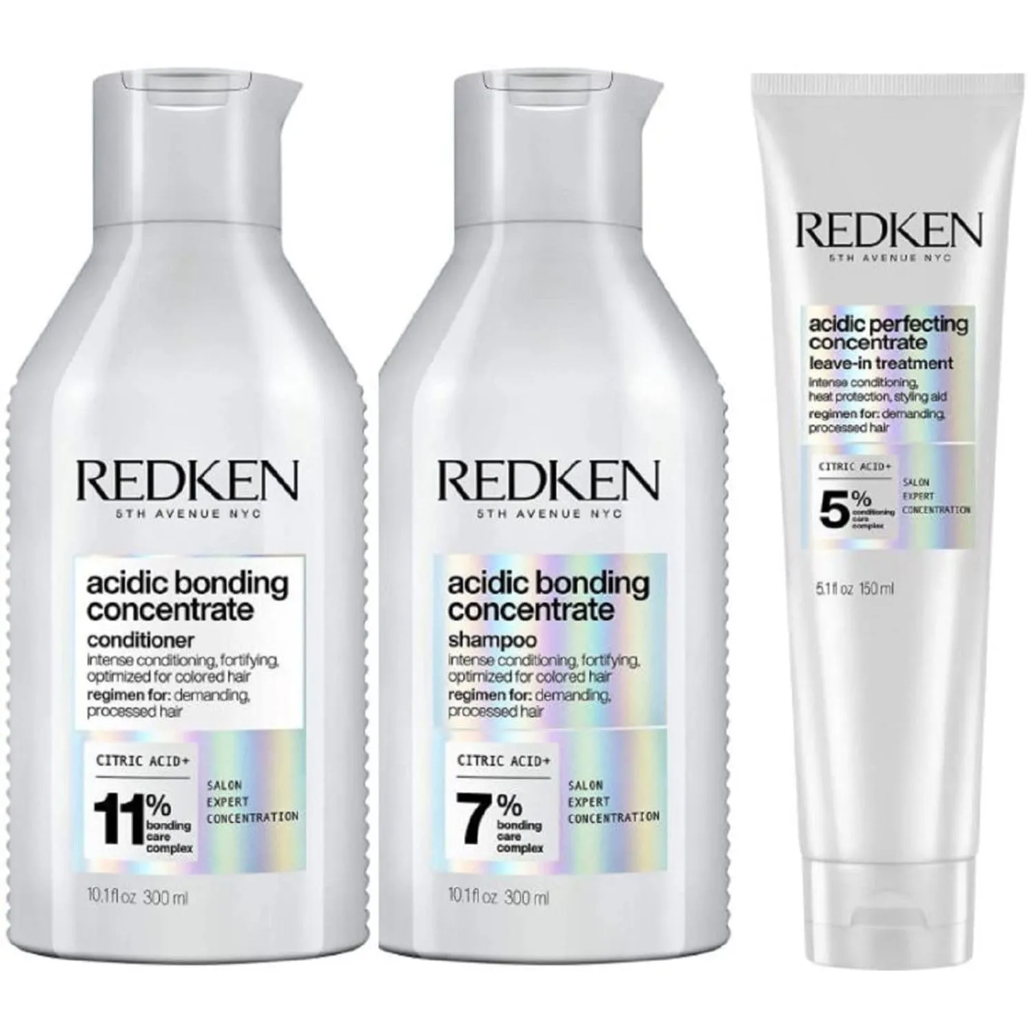 Redken Acidic Bonding Concentrate Shampoo, Conditioner & Treatment Set For Damaged and All Hair Types - Repair and Strengthen Weak Hair Bonds With Citric Acid