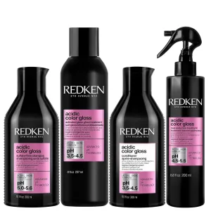 Redken Acidic Color Gloss Shampoo, Treatment, Conditioner & Heat Protectant Set For Color-Treated Color - Extends Intense Shine and Protects Against Heat With Citric Acid & Apricot Oil