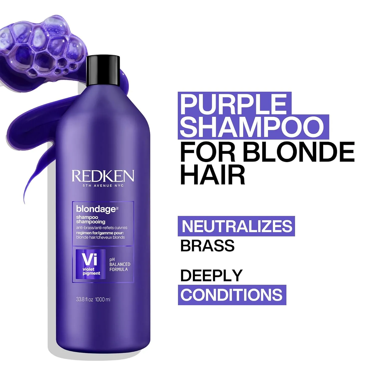 Redken Blondage Color Depositing Purple Shampoo For Blonde, Bleached or Highlighted Hair - Neutralizes Brassy Tones With Salicylic Acid