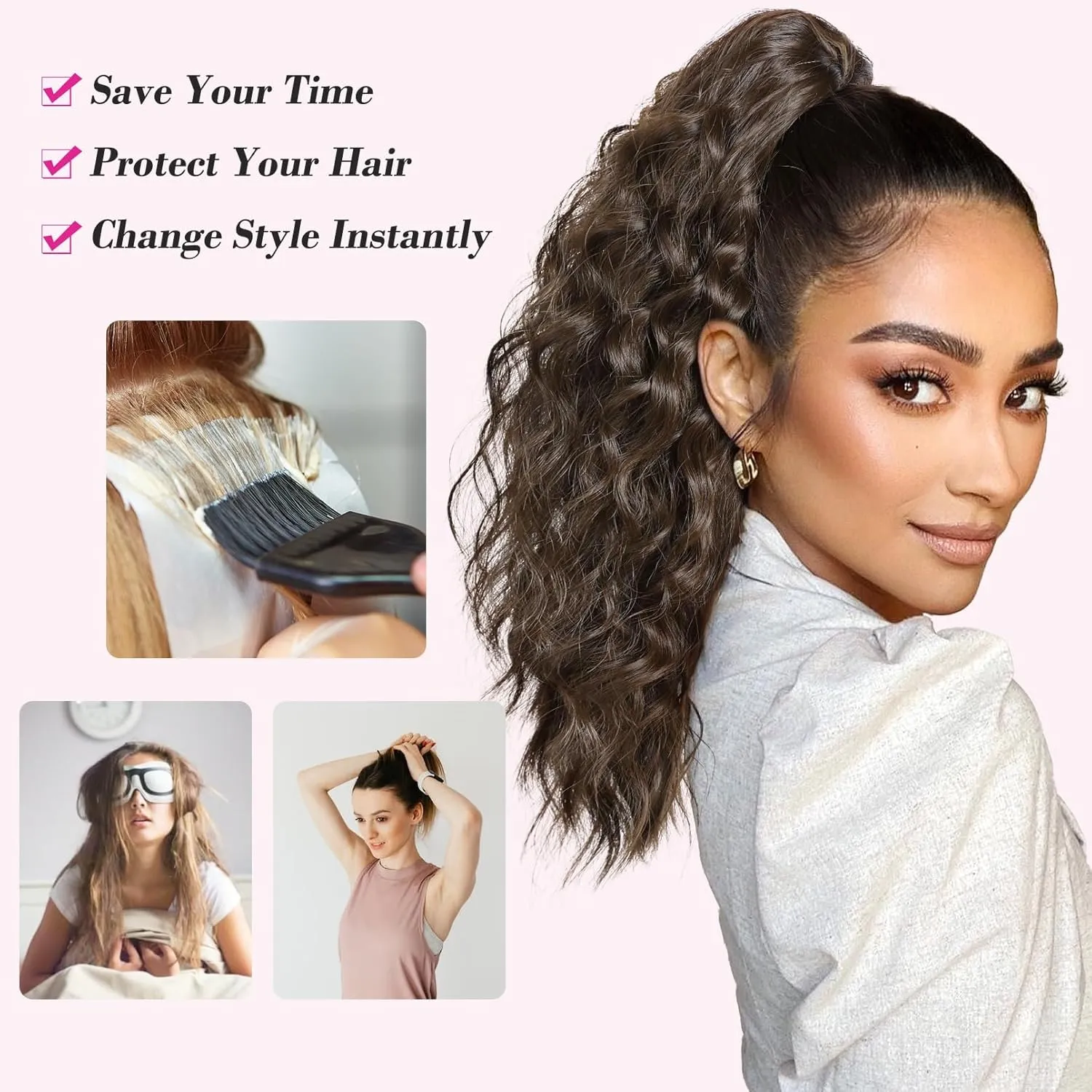 REECHO 14" Ponytail Extension, Short Claw Multi Layered Clip on Ponytail Extension Fake Pony Tails Natural Soft Wavy Clip in Hair Extensions Synthetic Hairpiece HP002 - Ash Blonde with Golden Ends
