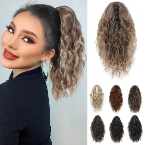 REECHO 14" Ponytail Extension, Short Claw Multi Layered Clip on Ponytail Extension Fake Pony Tails Natural Soft Wavy Clip in Hair Extensions Synthetic Hairpiece HP002 - Ash Blonde with Golden Ends