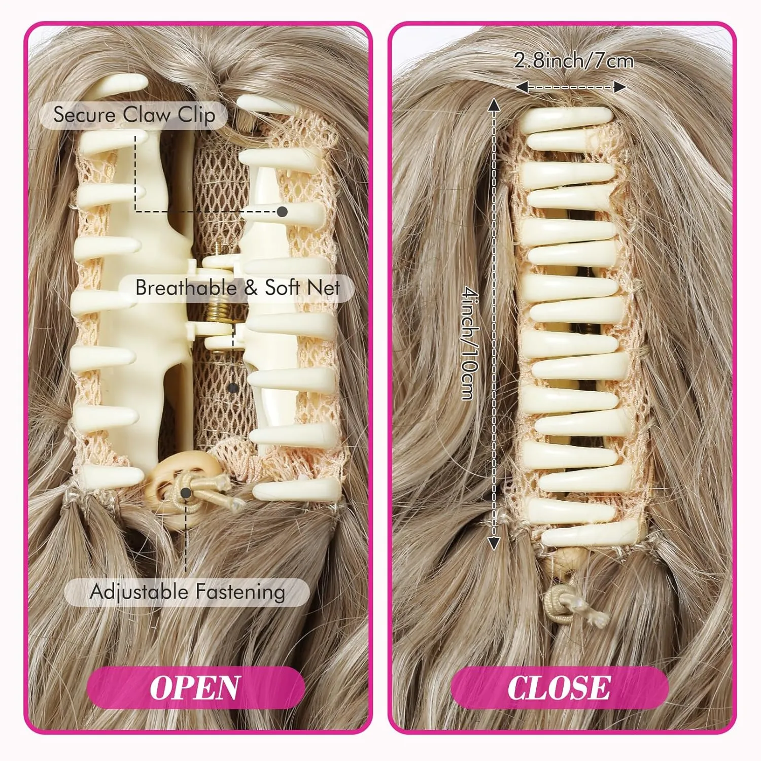 REECHO 14" Ponytail Extension, Short Claw Multi Layered Clip on Ponytail Extension Fake Pony Tails Natural Soft Wavy Clip in Hair Extensions Synthetic Hairpiece HP002 - Ash Blonde with Golden Ends