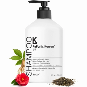 ReFortix Korean Shampoo, Enriched with Ginseng, Green Tea, and Camellia Oil, Supports Growth Stage and Helps Reduce Hair Loss for Stronger Hair (16 fl oz)