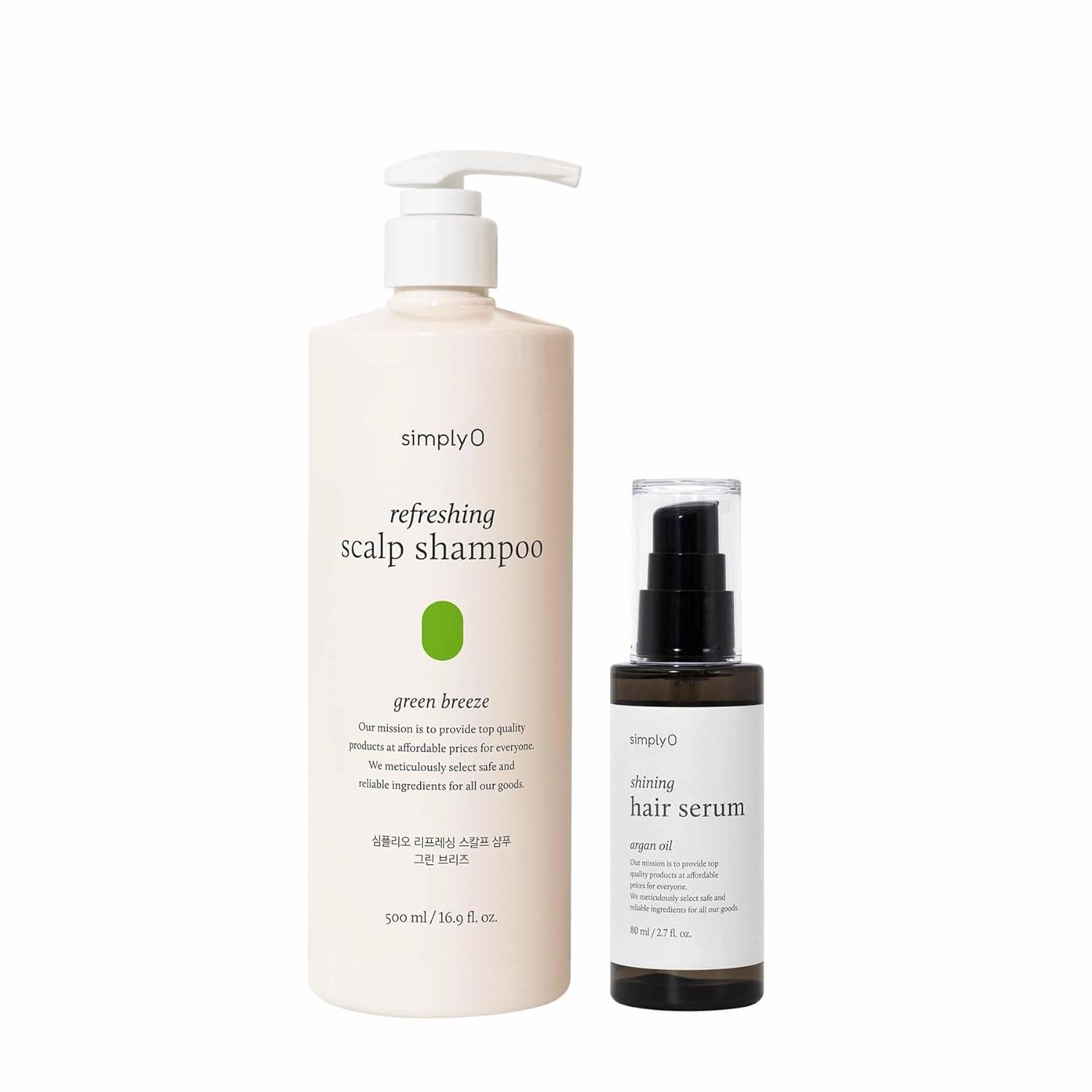 Refreshing Scalp Shampoo Green Breeze 16.9 fl oz and Shining Hair Serum 2.7 fl oz with Biotin & Argan Oil, Sulfate-Free, Vegan, Cruelty-Free