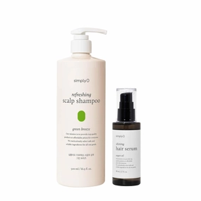 Refreshing Scalp Shampoo Green Breeze 16.9 fl oz and Shining Hair Serum 2.7 fl oz with Biotin & Argan Oil, Sulfate-Free, Vegan, Cruelty-Free