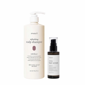 Refreshing Scalp Shampoo Wild Flower 16.9 fl oz and Shining Hair Serum 2.7 fl oz with Biotin & Argan Oil, Sulfate-Free, Vegan, Cruelty-Free