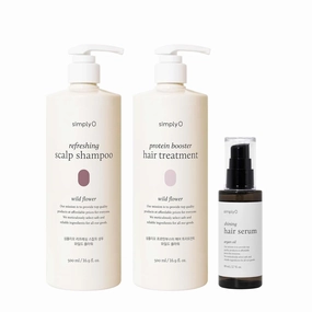 Refreshing Scalp Shampoo Wild Flower 16.9 fl oz, Shining Hair Serum 2.7 fl oz, and Protein Booster Hair Treatment 16.9 fl oz, Nourishing & Strengthening, Sulfate-Free, Vegan