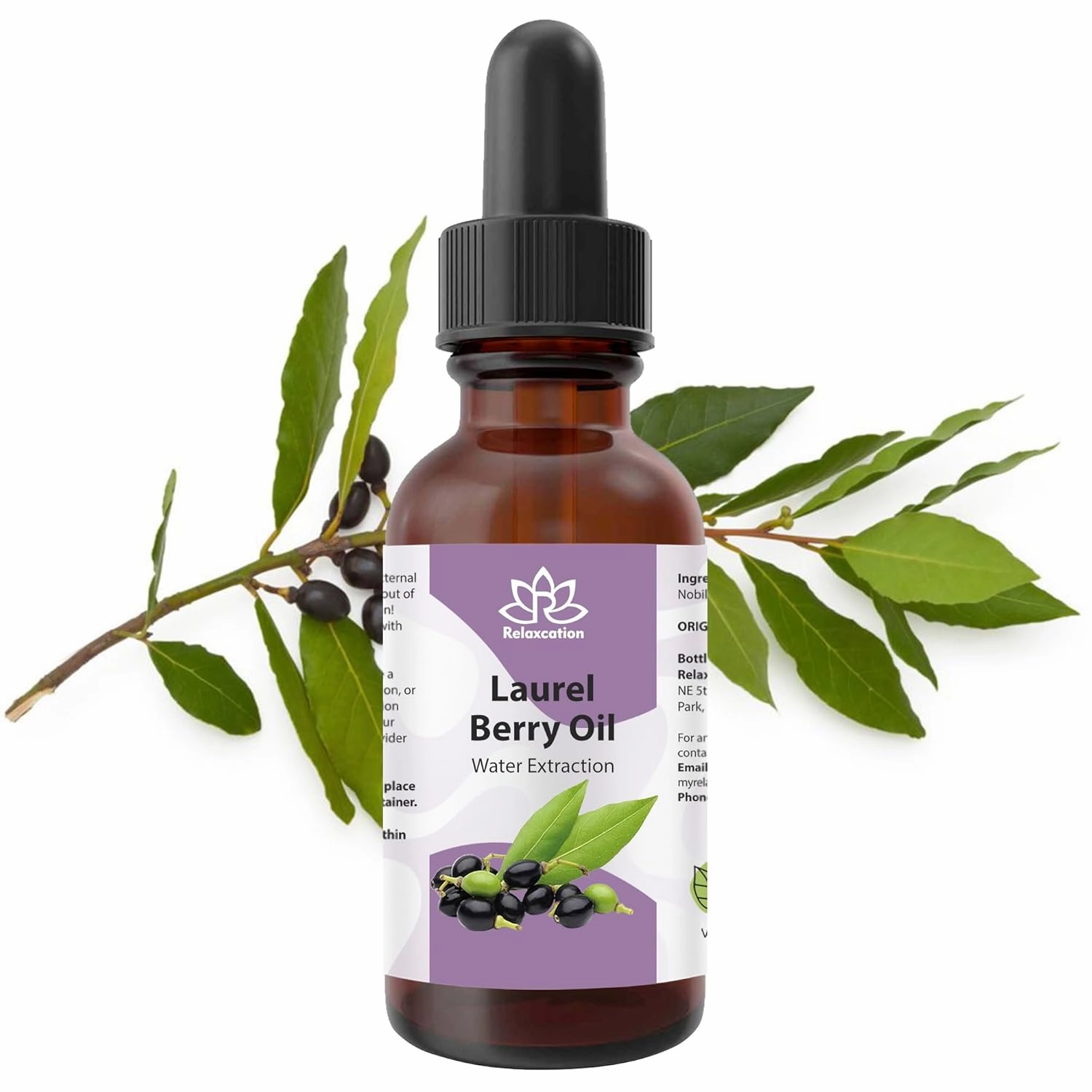 Relaxcation Pure Laurel Berry Oil 2 oz - Water Extracted, Unrefined Oil for Face, Hair, Nails & Body | Carrier Extract for Soap Making, Massage, Skin & Hair Care | Vegan, Organic, Travel Size
