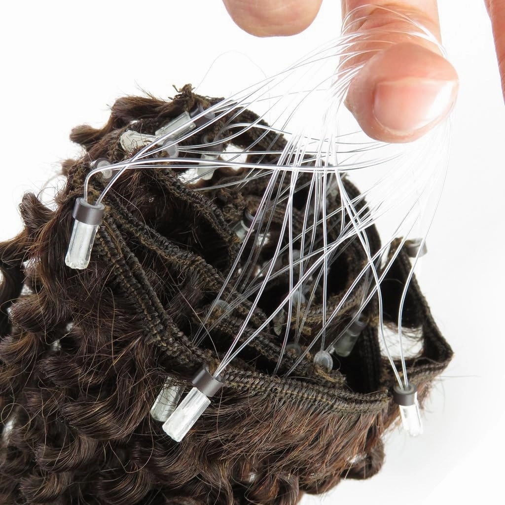 Remeehi 10"-16" One Step Weft Invisible Wire Hair Extensions Mirco Loop Human Hair Extensions Clip in Hair Extensions 7 Pieces Curly Wave 60g for Thinning or Fine Hair 16 inch 613# Blonde