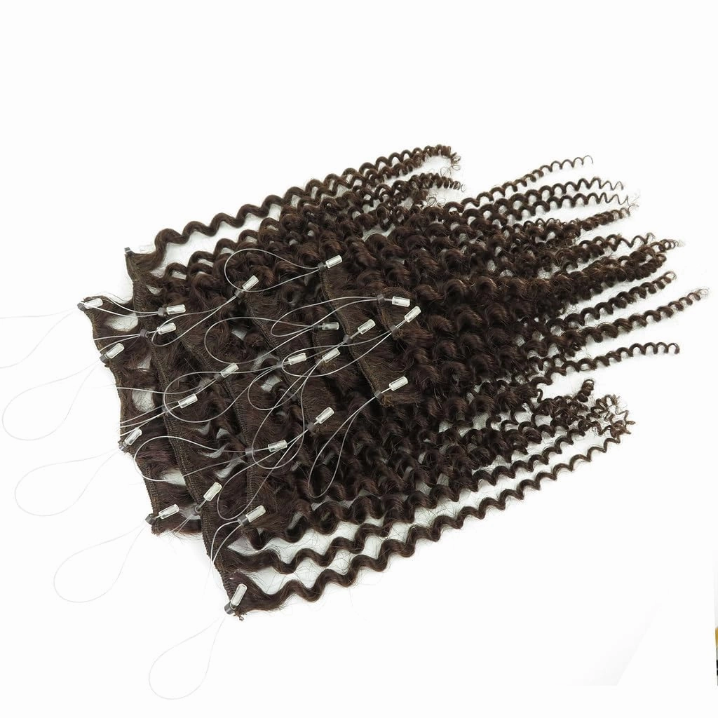 Remeehi 10"-16" One Step Weft Invisible Wire Hair Extensions Mirco Loop Human Hair Extensions Clip in Hair Extensions 7 Pieces Curly Wave 60g for Thinning or Fine Hair 16 inch 613# Blonde