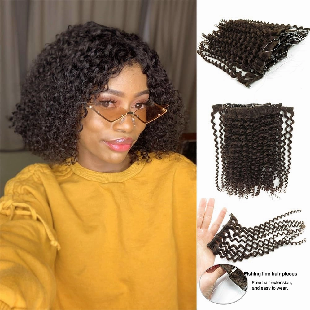 Remeehi 10"-16" One Step Weft Invisible Wire Hair Extensions Mirco Loop Human Hair Extensions Clip in Hair Extensions 7 Pieces Curly Wave 60g for Thinning or Fine Hair 16 inch 613# Blonde