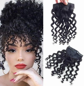 RemeeHi 8" Clip on Jerry Curly Hair Bangs Extension 23g Afro Fluffy Clip in Topper 100% Human Hair Front Fringe Hair Pieces 12# Light brown