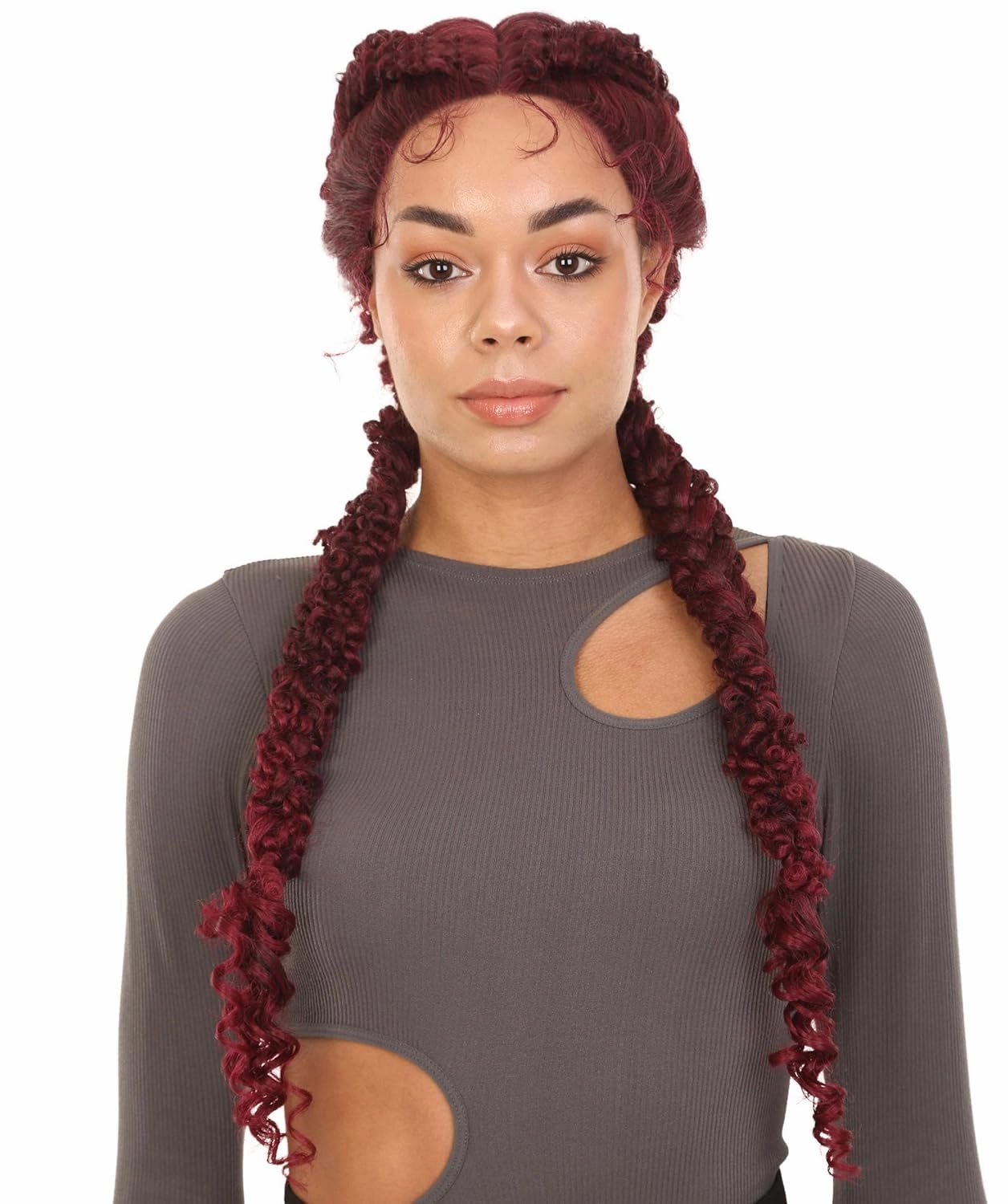 Renee 27-inches ½Lace Part French Butterfly Lace Braided Wig, Heat Resistant Fiber,Multiple Color Options BLB-0157 (Burgundy)