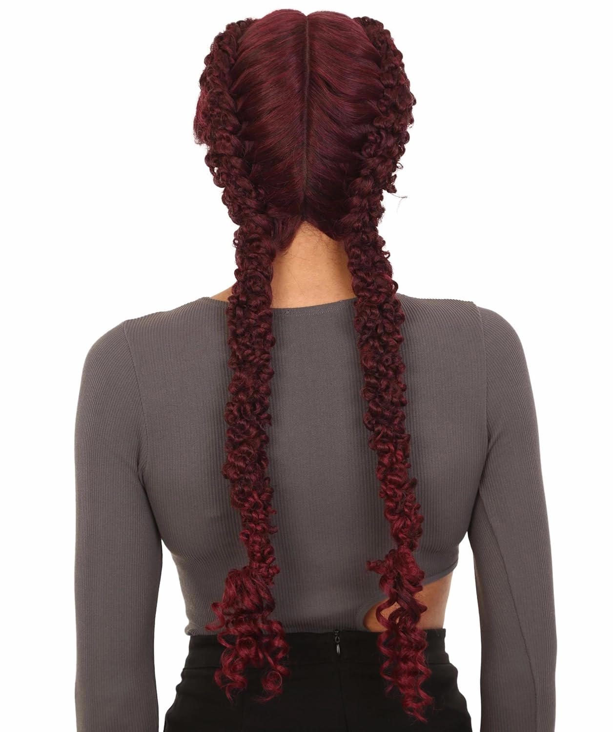Renee 27-inches ½Lace Part French Butterfly Lace Braided Wig, Heat Resistant Fiber,Multiple Color Options BLB-0157 (Burgundy)