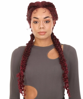Renee 27-inches ½Lace Part French Butterfly Lace Braided Wig, Heat Resistant Fiber,Multiple Color Options BLB-0157 (Burgundy)