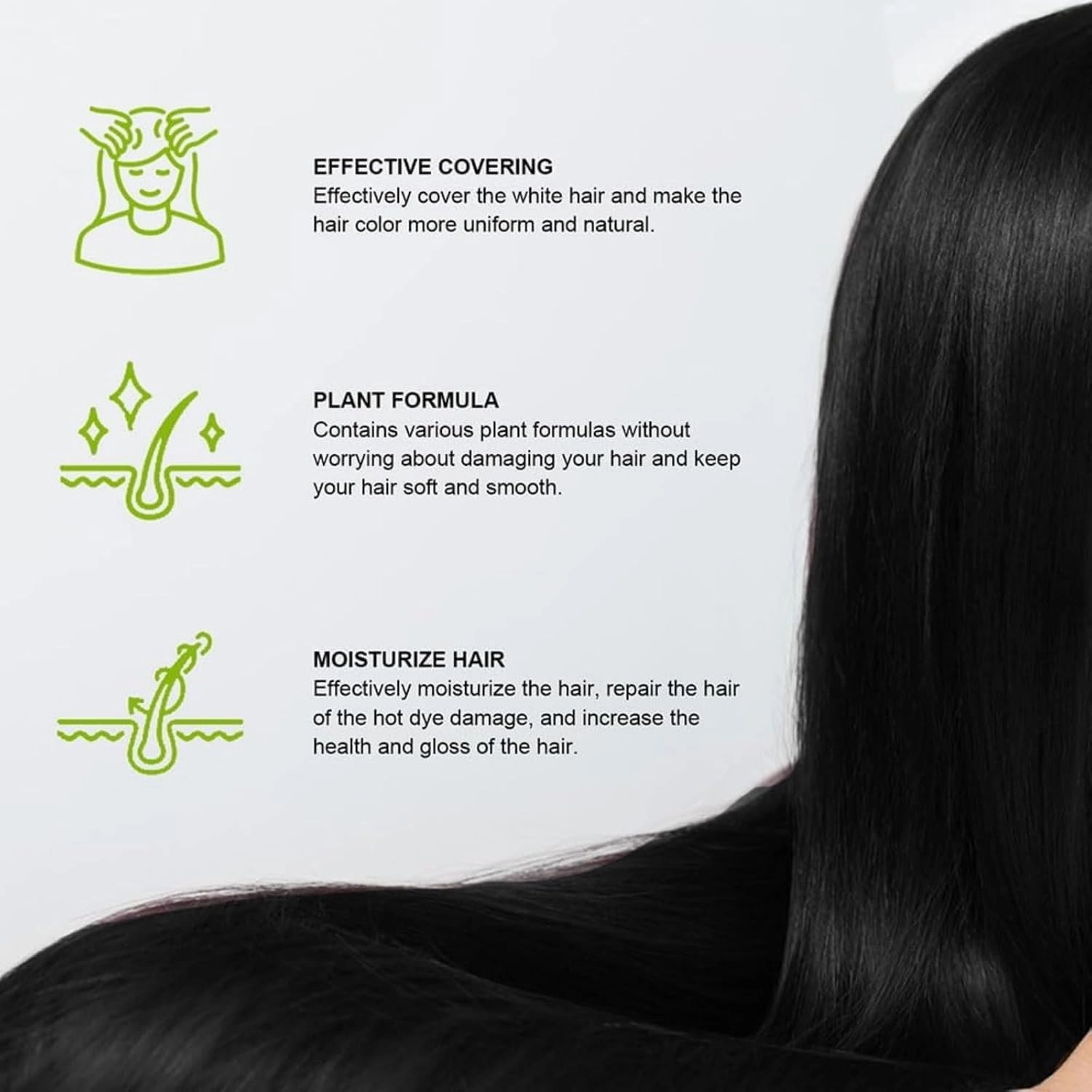 Revitalcolor Shampoo Cubre Canas, Revitalcolor 3-In-1 Instant Hair Color Shampoo, Damage-free Hair, Long Lasting, Deep Cleansing & Nourishing, Herbal Tinting for All People (natural black)