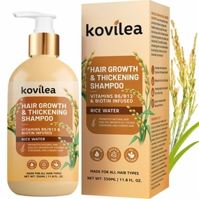 Rice Water Hair Growth Shampoo, Natural Rice Water Thickening & Regrowth Formula for Men & Women - Infused with Biotin, Castor Oil, Rosemary, For Weak, Brittle, Thinning Hair & All Hair Types 11.8 Oz