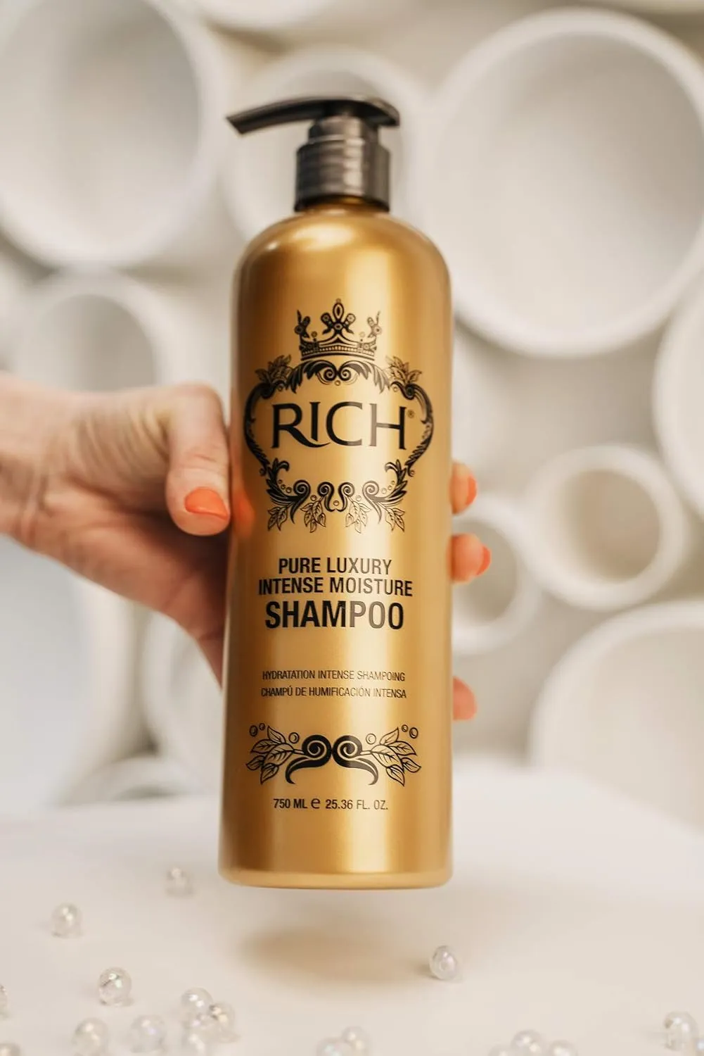 RICH Pure Luxury Intense Moisture Shampoo with Marula Oil & Cherry Blossom Extract for All Hair Types - Smoothing & Hydrating - Prevents Breakage, Heat Damage & Frizz - 25.36 Oz.