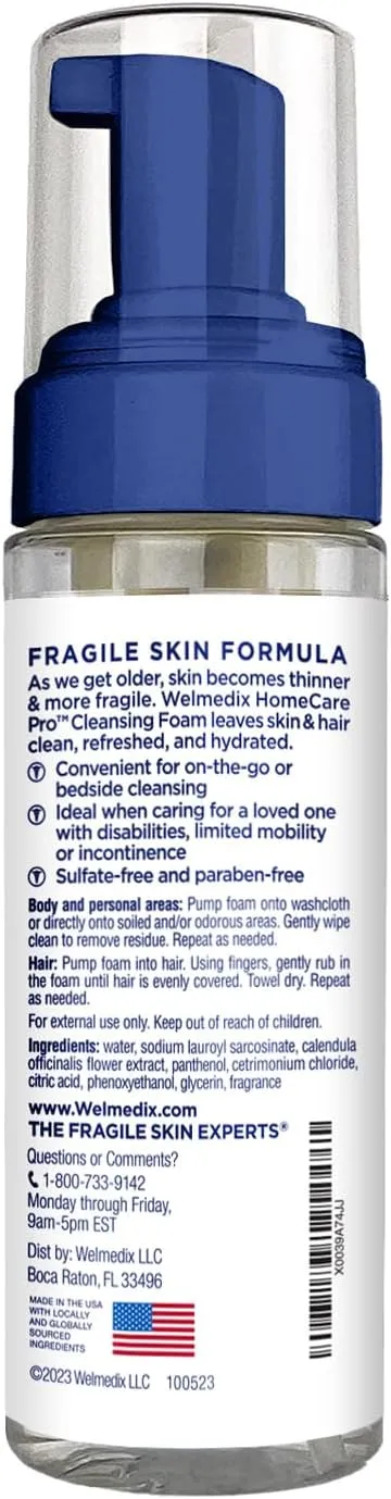 Rinse Free Cleansing Foam, 3 in 1 Body Wash, Shampoo and Personal Cleanser for Elderly, Incontinence and Infant Care, Hospital Grade, Sulfate Free, Paraben Free (Pack of 3)