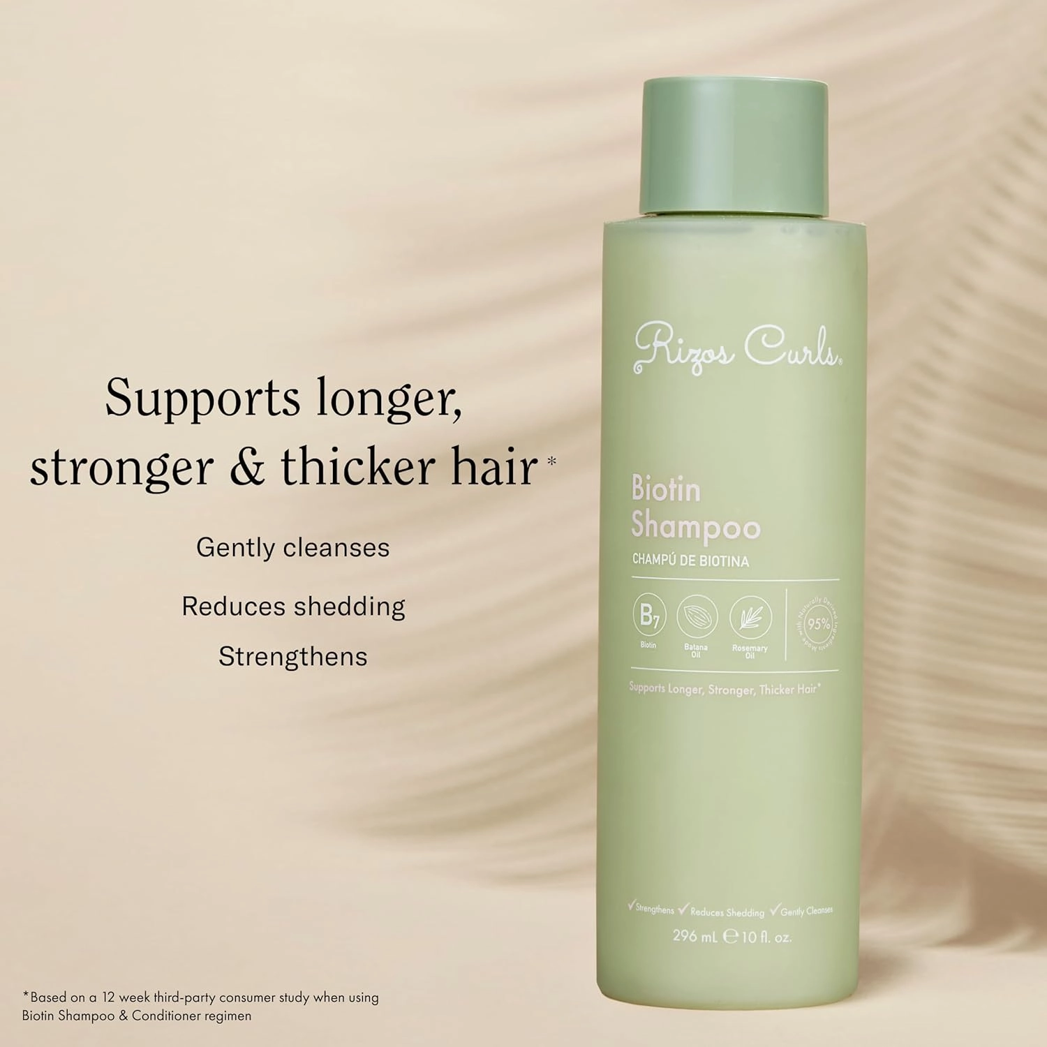 Rizos Curls Biotin Shampoo Gently Cleanse, Strengthen & Nourish Hair with Biotin & Rosemary Oil Reduces Shedding for Fuller, Healthier Hair For all Hair Types Sulfate & Paraben Free