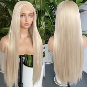 RONGDUOYI 13X6 Lace Front Wigs for Women Blonde Lace Wig Long Silky Straight Synthetic Hair Glueless Natural Hairline Daily Use Cosplay Wig