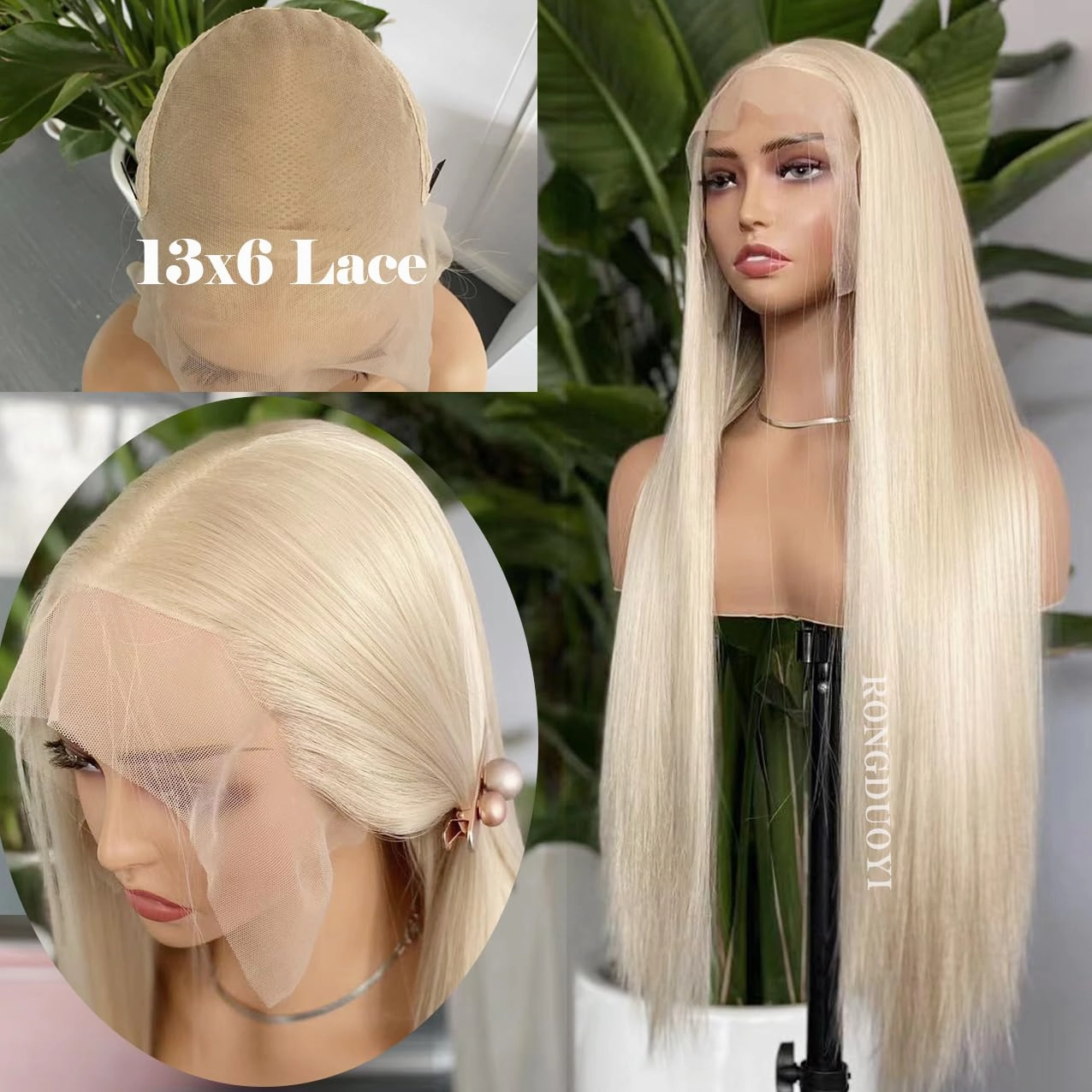 RONGDUOYI 13X6 Lace Front Wigs for Women Blonde Lace Wig Long Silky Straight Synthetic Hair Glueless Natural Hairline Daily Use Cosplay Wig