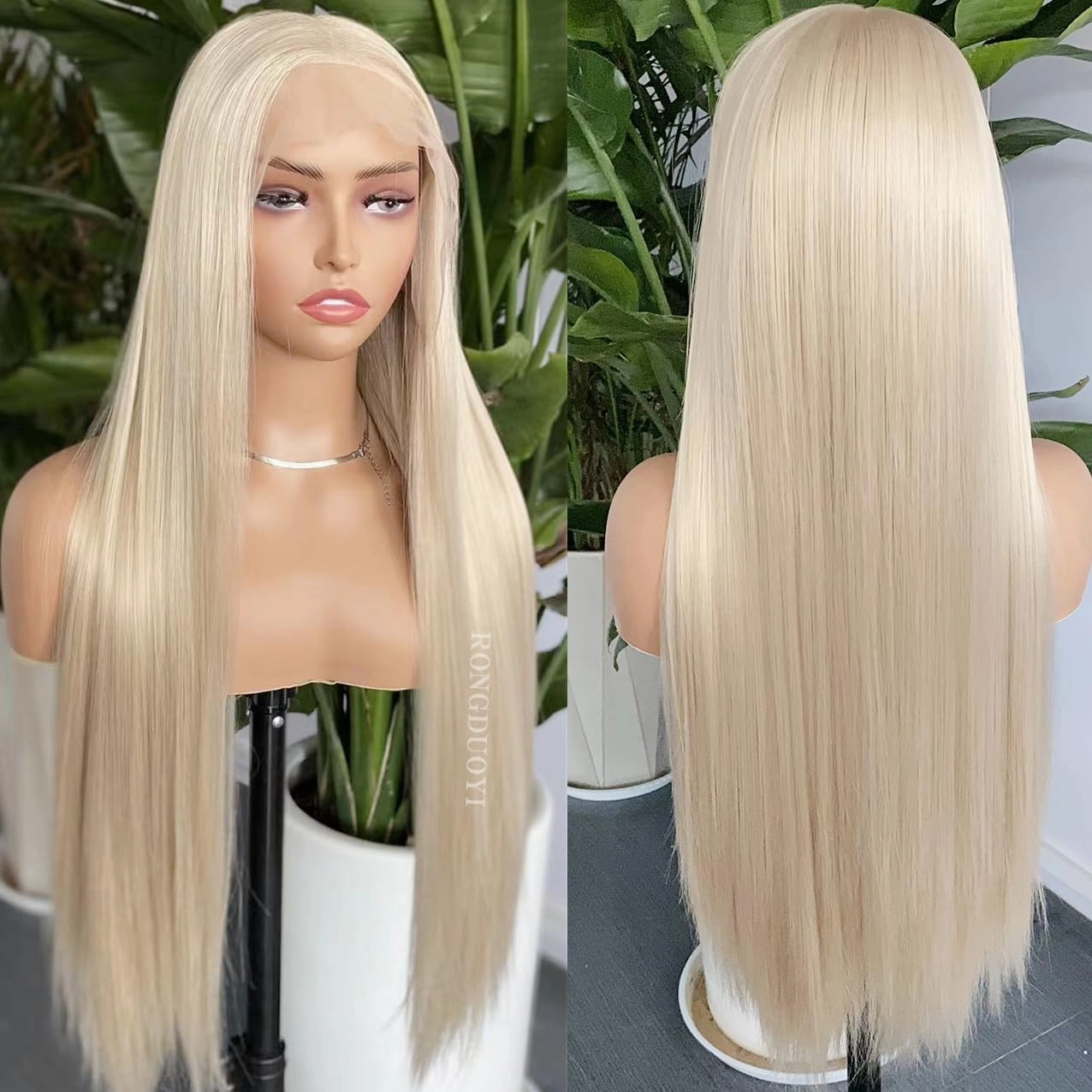 RONGDUOYI 13X6 Lace Front Wigs for Women Blonde Lace Wig Long Silky Straight Synthetic Hair Glueless Natural Hairline Daily Use Cosplay Wig