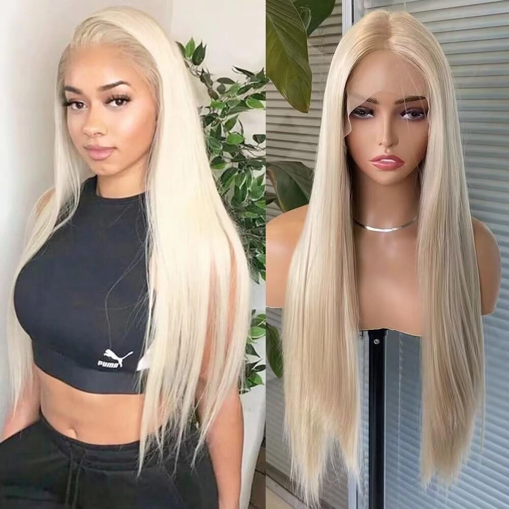 RONGDUOYI 13X6 Lace Front Wigs for Women Blonde Lace Wig Long Silky Straight Synthetic Hair Glueless Natural Hairline Daily Use Cosplay Wig