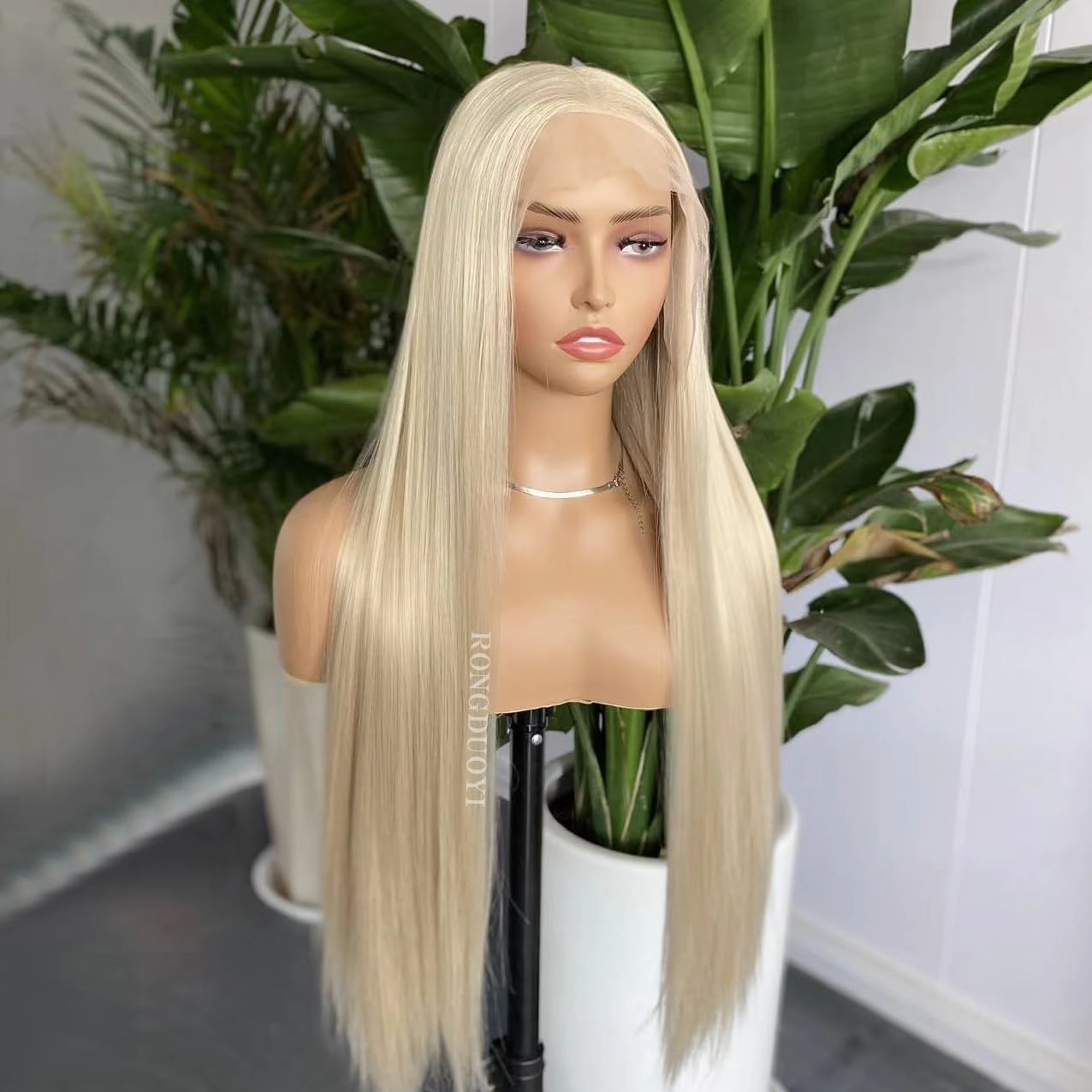 RONGDUOYI 13X6 Lace Front Wigs for Women Blonde Lace Wig Long Silky Straight Synthetic Hair Glueless Natural Hairline Daily Use Cosplay Wig