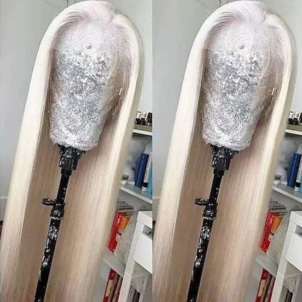 RONGDUOYI 13X6 Lace Front Wigs for Women Platinum Blonde Lace Wig Long Silky Straight Synthetic Hair Glueless Natural Hairline Daily Use Cosplay Wig