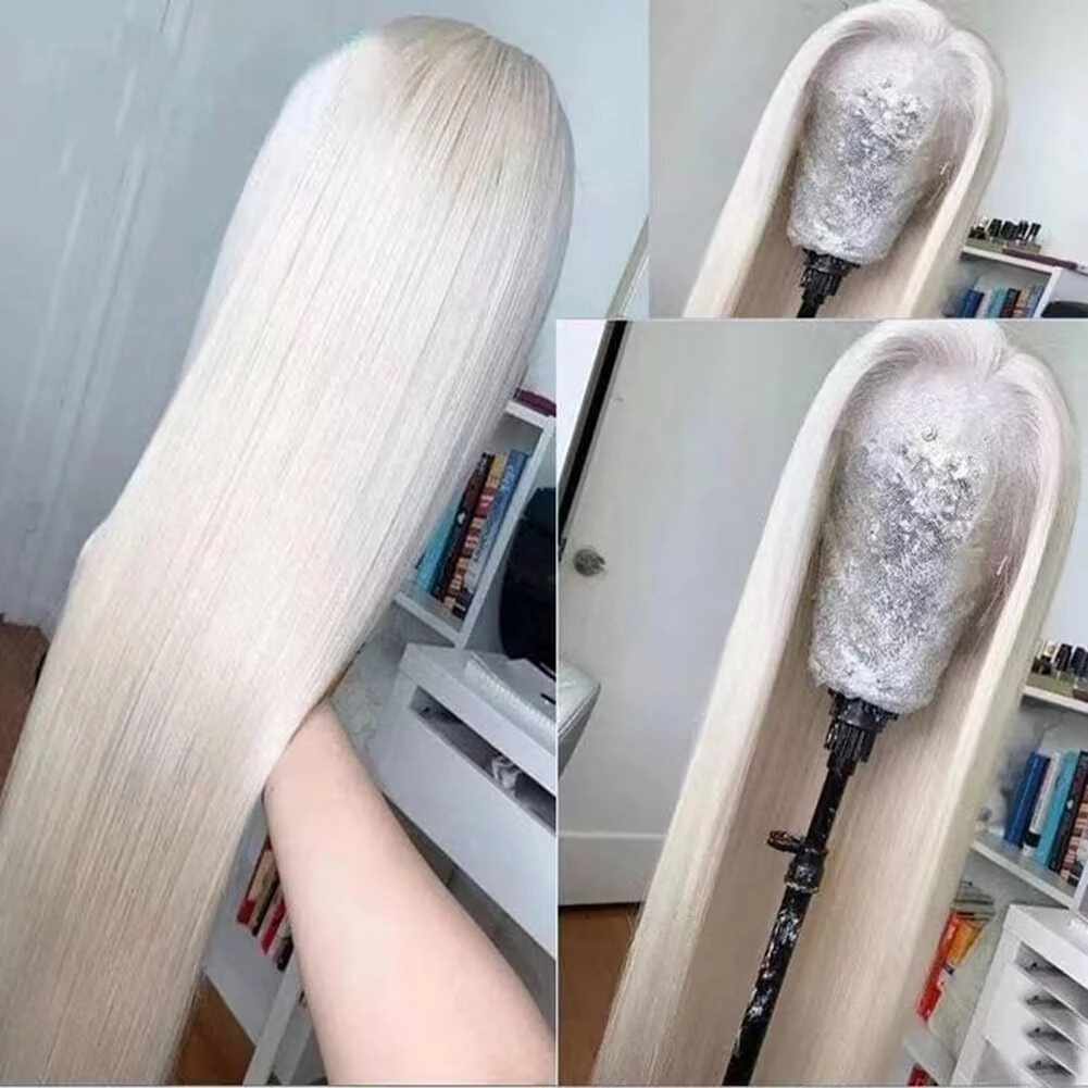 RONGDUOYI 13X6 Lace Front Wigs for Women Platinum Blonde Lace Wig Long Silky Straight Synthetic Hair Glueless Natural Hairline Daily Use Cosplay Wig