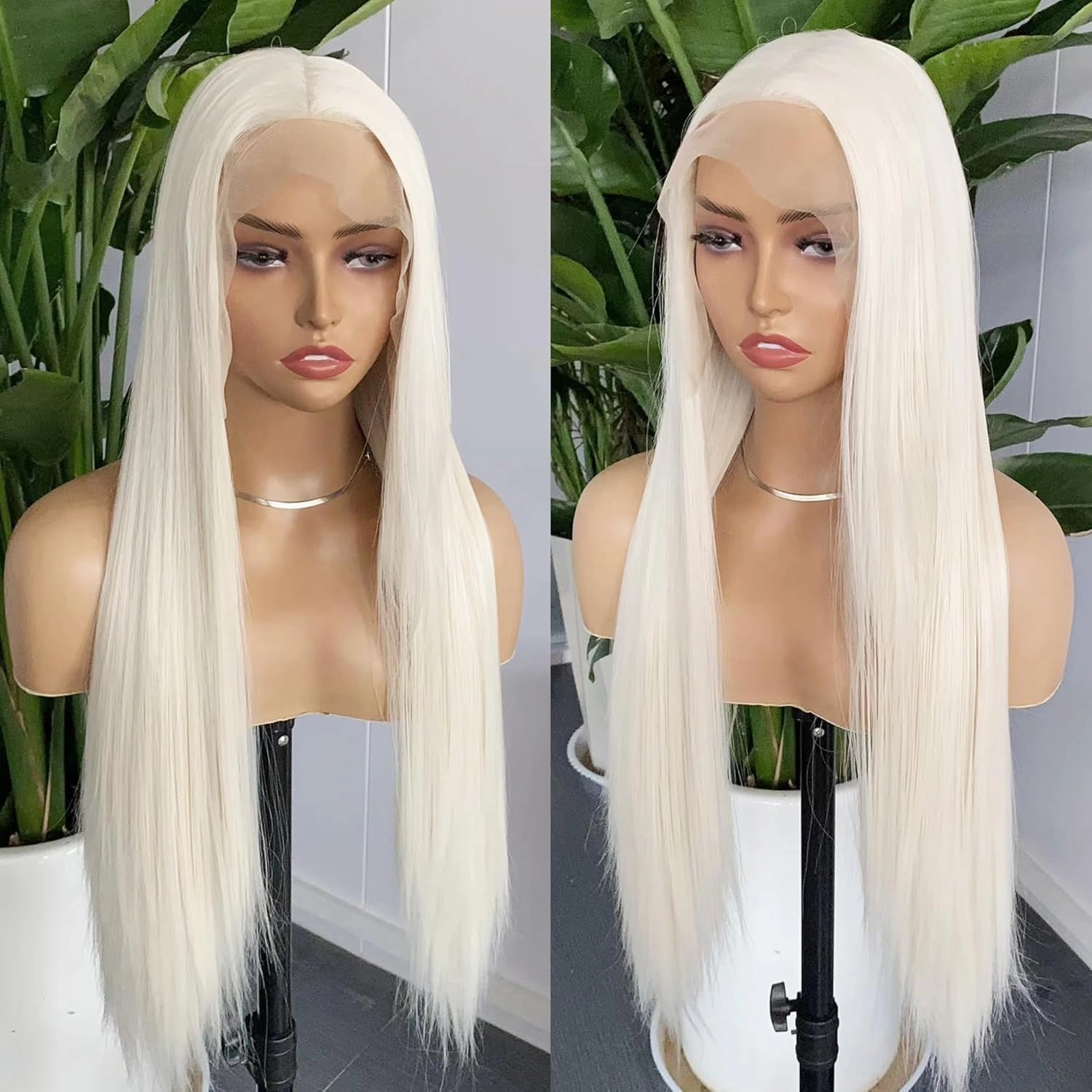 RONGDUOYI 13X6 Lace Front Wigs for Women Platinum Blonde Lace Wig Long Silky Straight Synthetic Hair Glueless Natural Hairline Daily Use Cosplay Wig
